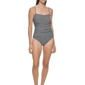 DKNY Bandeau Maillot Onepiece Swimsuit Black White Women's Extra Large XL NWT